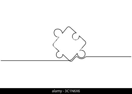 Puzzle icon line continuous drawing with problem solving isolate outline vector illustration Stock Vector
