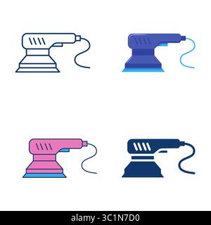 Electric orbital sander flat and line icon set. Sanding machine, woodworking tool. Vector illustration Stock Vector