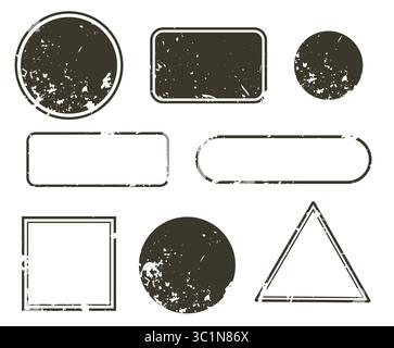 Set of empty postage stamp frames filled with grunge texture, isolated on white. Great for retro mail-themed designs, scrapbooking elements, collage c Stock Vector