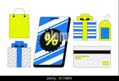 Online shopping and payment 2D cartoon objects set Stock Vector