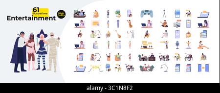 Entertainment and digital media cartoon flat illustrations mega bundle Stock Vector
