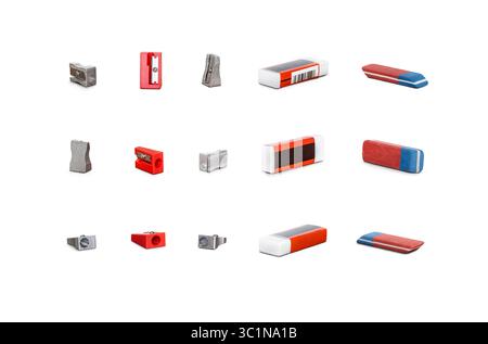 A collection of traditional office, business and back to school stationery, equipment for work and education isolated against a white background Stock Photo
