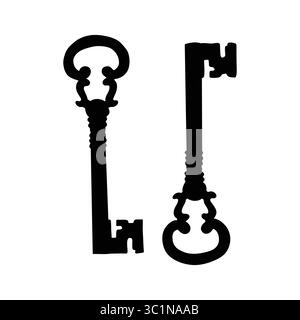 Silhouette Illustration of Two Vintage Skeleton Keys Stock Vector