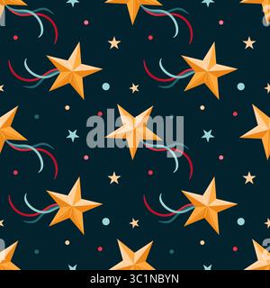 A vibrant and playful illustration featuring stars along with whimsical elements set against a deep dark background Stock Vector