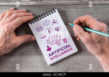 Artificial intelligence concept drawn on a notepad Stock Photo