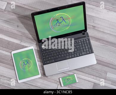 Eco travel concept shown on different information technology devices Stock Photo