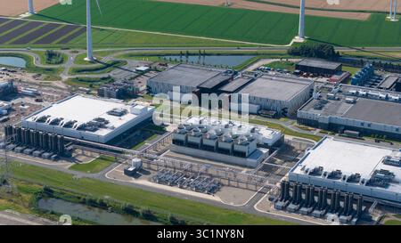 Large scale data center in the Eemshaven, The Netherlands. Cloud, server space, big data, AI infrastructure. Stock Photo