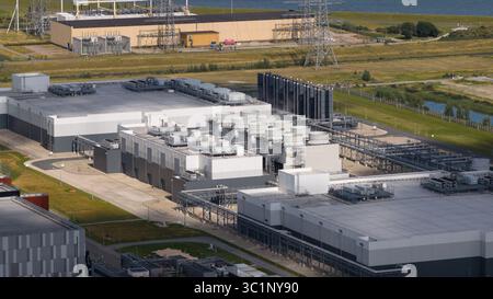 Large scale data center in the Eemshaven, The Netherlands. Cloud, server space, big data, AI infrastructure. Stock Photo