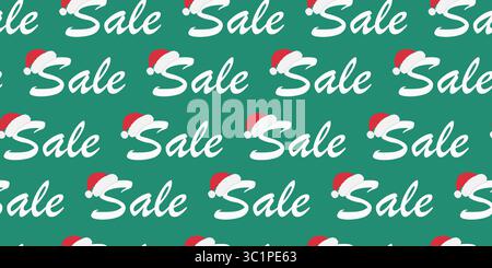 Hand Drawn Text Sale Santa hat Decorated Seamless Pattern Banner Format Winer Season Promo Backdrop. Isolated Vector illustration Holiday promotions, discounts or wrapping paper Promo Leaflets Banners Stock Vector