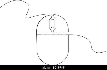 Drawn continuous one line computer mouse logo. Vector illustration, continuous line computer mouse vector Illustration. Stock Vector