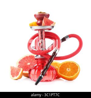 Hookah with different fruits isolated on white Stock Photo