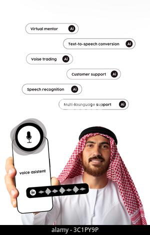 Virtual assistant technology enhances customer support through speech recognition and multi-language capabilities in professional settings Stock Photo