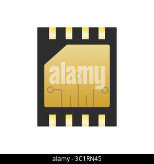 Esim icon wireless cyberspace line chip. Circuit card for device. Minimal sim card, electronic. Esim card. Vector illustration Stock Vector