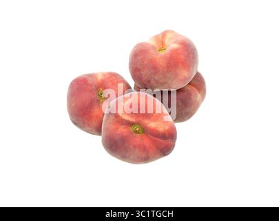 Flat peaches isolated against white background Stock Photo