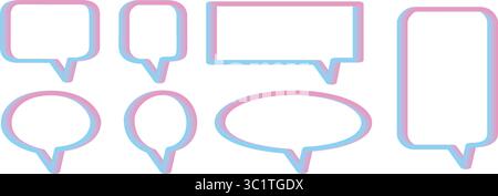 Vibrant, flourescendent and unique set of neon pink and blue gradient speech bubble outlines in 3D effect, modern chat bubble pink-to-blue color. Stock Vector