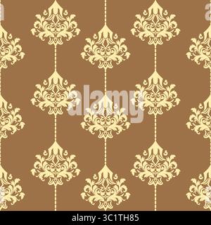 Seamless Vintage Damask Pattern in Cream and brown background, Perfect for wallpapers, fabrics and classic designs, vector illustration Stock Vector