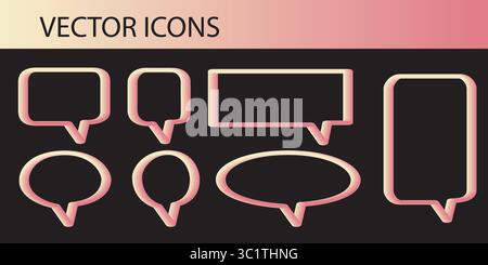 Colorful gradient with shiny pastel and 3D effect speech bubble vector icon set. Modern chat bubble, a jasmine yellow to coral color transition. Stock Vector