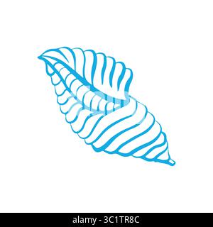 Outline illustration of a seashell. Hand drawn doodle style seashell illustration. Linear icon of a seashell in blue color. Isolated on white background. Stock Vector