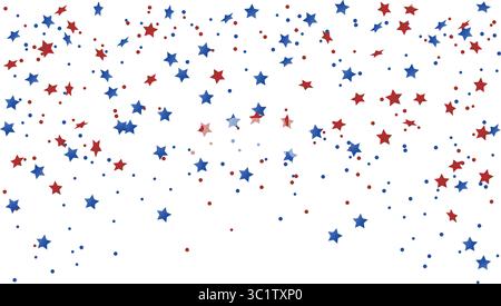 Festive vector 4th of July design featuring falling star-shaped, round, red and blue confetti. This isolated overlay is perfect for Independence Day. Stock Vector