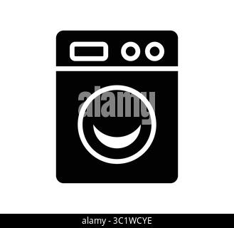 This modern washing machine icon features a simple design with clean lines. Ideal for use in digital and print media related to home appliances. Stock Vector
