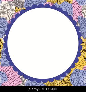 Cute hand-drawn doodle round frame with scalloped border and empty center. Simple sketch style perfect for cards, invitations, logos, and decoration i Stock Vector