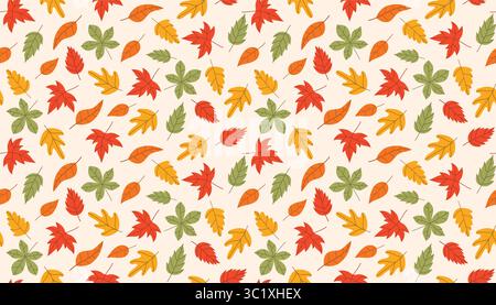 Seamless pattern with scattered autumn leaves in flat cartoon style. Messy order creates dynamic texture ideal for fall prints, packaging, and craft p Stock Vector