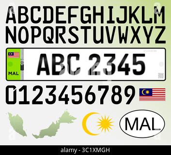 Malaysia new pattern 2024 car license plate, european style, vector illustration Stock Vector