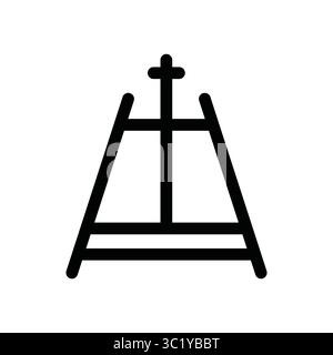Easel icon, tripod shaped tool for holding canvas. Simple black outline design. Hand drawn art supplies Stock Vector