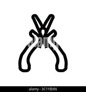 Pliers tool, simple black outline illustration. Metal bending tool. Hand drawn art supplies. Stock Vector
