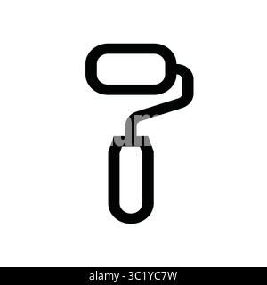 short paint roller icon, wall painting tool. Paint applying tool Simple black outline illustration. Hand drawn art supplies Stock Vector