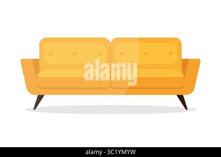 Yellow sofa flat icon isolated on white background. Flat couch icon symbol. Vector illustration Stock Vector