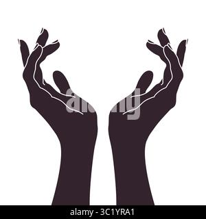 Graceful female cupped hands. Raised hands reaching up isolated on white background. Vector illustration Stock Vector