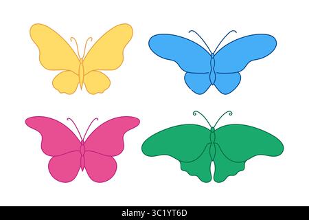 Colored butterflies. Set of different butterfly outline icons. Vector illustration Stock Vector