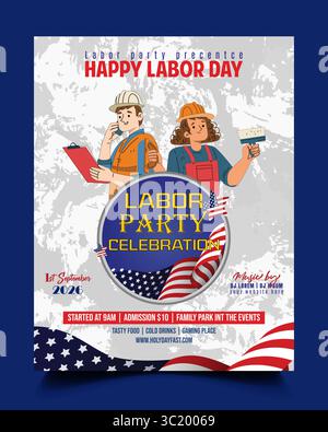 American Labor Day Celebration Party Poster and Flyer Layout Template Stock Vector