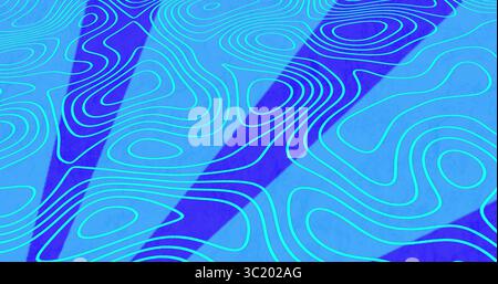 Displaying triangles on light blue canvas overlaid by neon turquoise contour lines, abstract art Stock Photo
