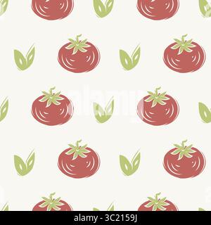 Vector playful red hand-drawn tomato seamless pattern background. Retro painterly tomatoes on white backdrop. Vintage kitchen look. Retro vintage Stock Vector