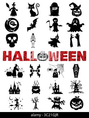 A collection of halloween themed vector images with ghosts witches and spooky elements Stock Vector