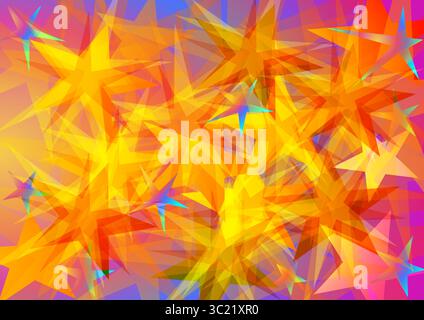 Abstract digital art featuring a vibrant array of overlapping star shapes in warm colors. The stars are primarily shades of yellow, orange, and red Stock Vector