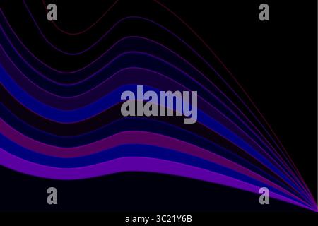 Abstract design features smooth, wavy lines curving across a black background. The lines transition in color from deep blue to vibrant purple. Stock Vector