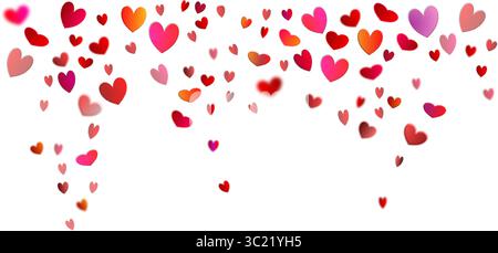 Falling hearts horizontal on transparent background. Valentine background with red, orange and pink hearts Stock Vector