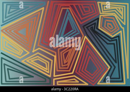 Geometric abstract pattern featuring overlapping and interconnected triangular shapes with thick, multi-colored outlines in shades of orange, yellow Stock Vector