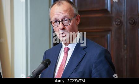 Berlin, Germany, 23th Juli 2025. Joint press statement by Federal Chancellor Friedrich Merz (GER) and the President of the French Republic, Emmanuel Macron (FRA). Photo: Klaus Kroenert Credit: Klaus Kroenert/Alamy Live News Stock Photo