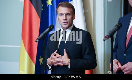 Berlin, Germany, 23th Juli 2025. Joint press statement by Federal Chancellor Friedrich Merz (GER) and the President of the French Republic, Emmanuel Macron (FRA). Photo: Klaus Kroenert Credit: Klaus Kroenert/Alamy Live News Stock Photo