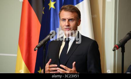 Berlin, Germany, 23th Juli 2025. Joint press statement by Federal Chancellor Friedrich Merz (GER) and the President of the French Republic, Emmanuel Macron (FRA). Photo: Klaus Kroenert Credit: Klaus Kroenert/Alamy Live News Stock Photo
