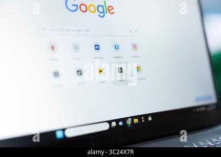 Bucharest, Romania - July 30th 2024 - CEO selects ChatGPT AI chatbot on Google to use for business growth, using artificial intelligence virtual assistant to generate real time text. Stock Photo