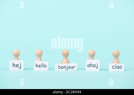 European Languages, Word Hello In Different Language Spoken In Europe, Concept Of Multilingual Business And Community, Multilingualism In The EU Stock Photo