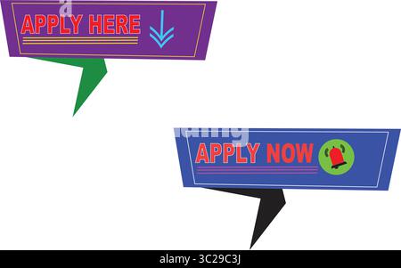 Apply now vector banner label design with arrow symbol in blue and purple for hiring campaign Stock Vector