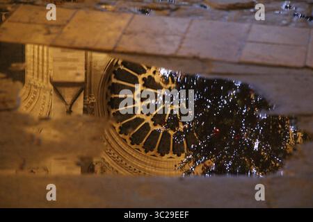 notre dame reflected in a puddle Stock Photo