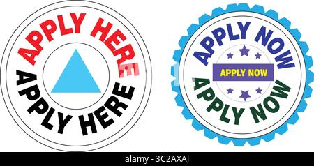 Apply here vector stamp badge design in red blue for job vacancy hiring and online career ads Stock Vector