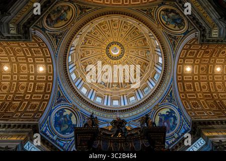 This is a view of the interior architecture of the decorative ceiling at the Vatican Church, one of Rome's most historic sites on July 10, 2021 in Rom Stock Photo
